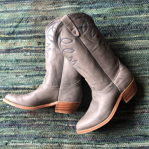 Gray Leather Embroidered Cowboy Boot 